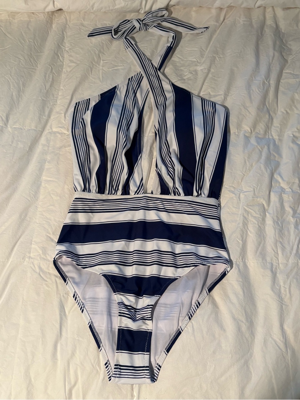 Cupshe Navy and White Striped Halter One-Piece Swimsuit
